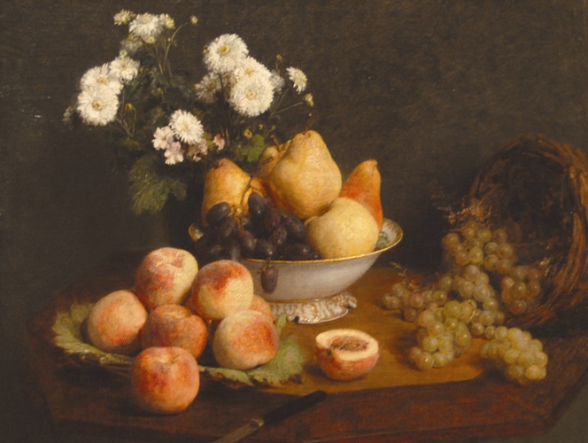테이블 위의 꽃과 과일 (포스터)